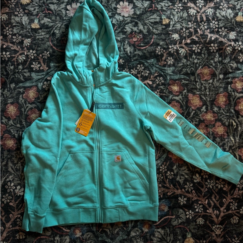 Blue turquoise Carhartt zip up jacket/hoodie.